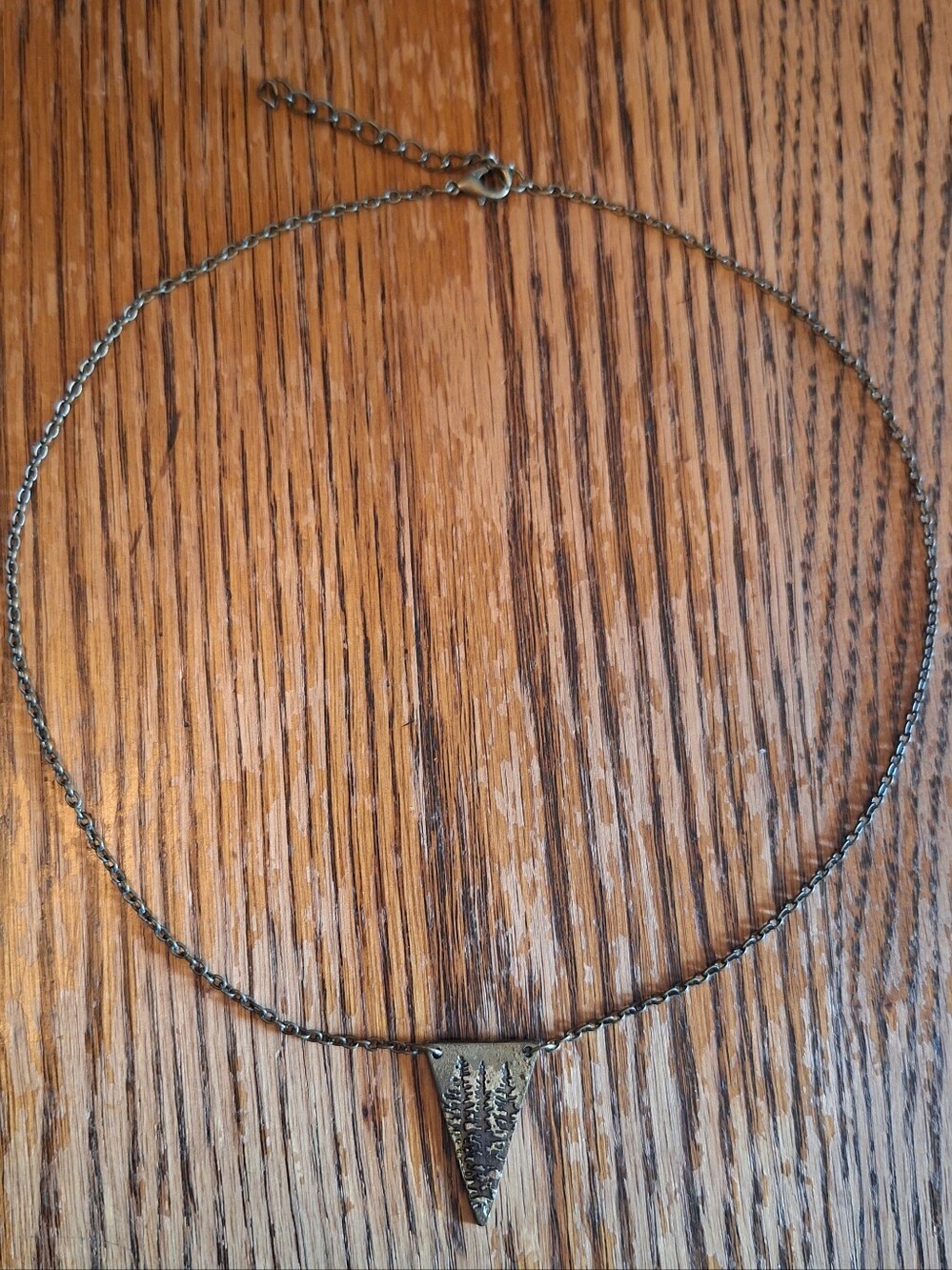 Delicate Brass Triangle Pendant Necklace in Antique Gold